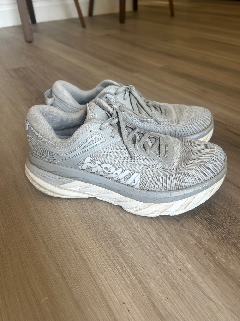 HOKA ONE ONE Bondi 7 Harbor Mist White Grey Running Shoes Women's 8.5 1110519